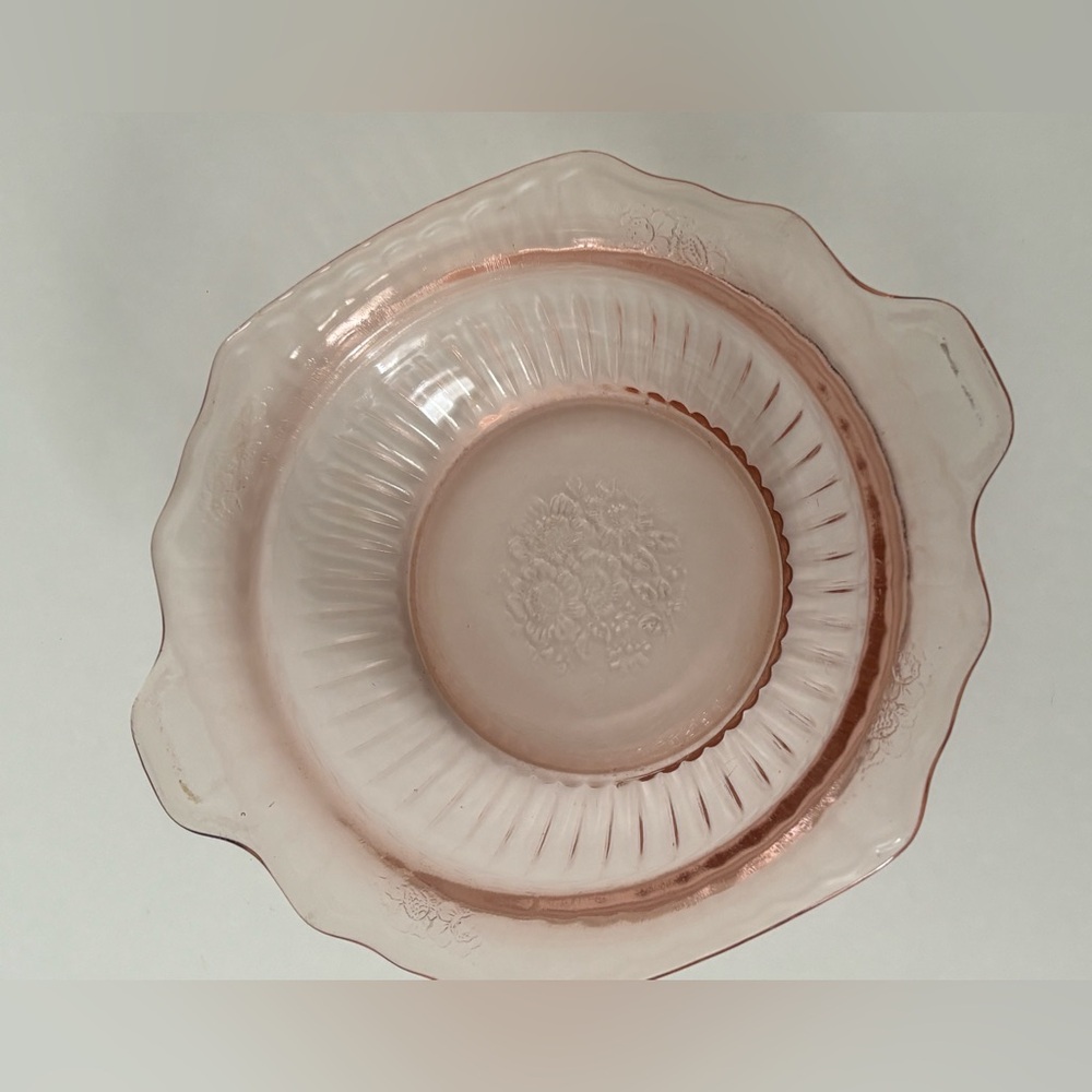 Anchor Hocking pink mayfair open rose depression glass bowl
